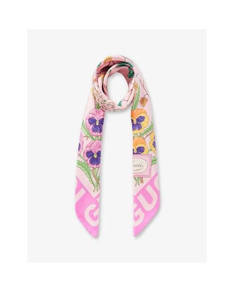 Gucci Floral Pattern Silk Scarf In Pink Lyst