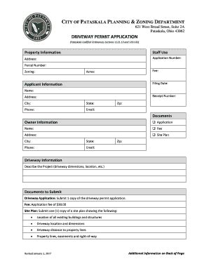 Fillable Online Driveway Permit Application City Of Pataskala Fax