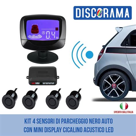 KIT 4 SENSORI DI PARCHEGGIO NERO AUTO CON MINI DISPLAY CICALINO