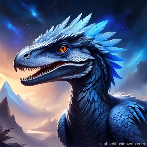 Jet Black Velociraptor with Blue Eyes | Stable Diffusion Online