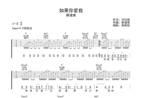 如果你爱我吉他谱蔡健雅c调弹唱55单曲版 吉他世界