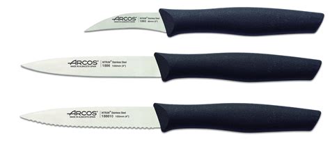 Set Of 3 Paring Knives With Black Handles Arcos Nova