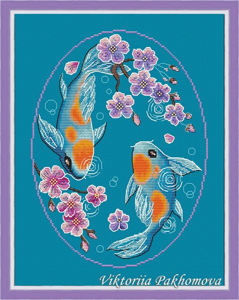 Koi Fish Cross Stitch Pattern Pdf Japanese Colorful Hand Etsy