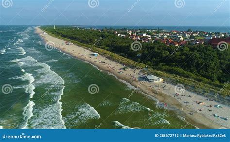 Beach Baltic Sea Jastarnia Plaza Morze Aerial View Poland Stock Footage