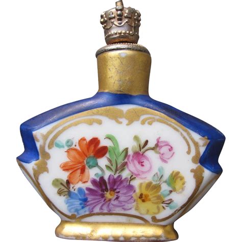 Dresden Perfume Bottle Crowntop With Hand Painted Flowers 1920 S Porcelain Shaker Perfume