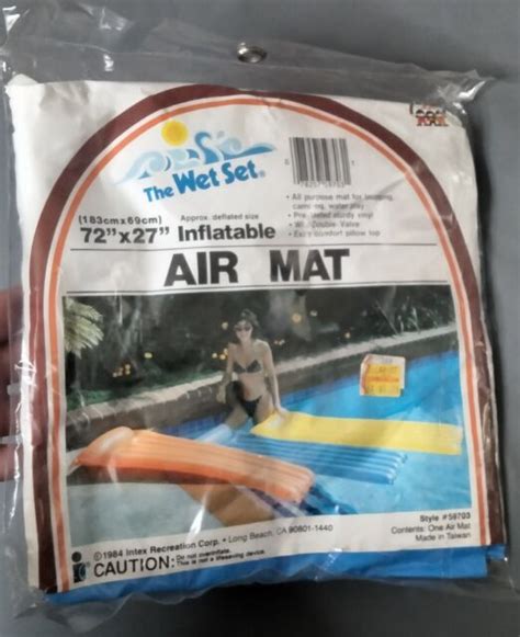 Vtg 1984 Inflatable Air Mat 72 X 27 Mattress Swim Pool Blue Vinyl Pillow Intex For Sale Online