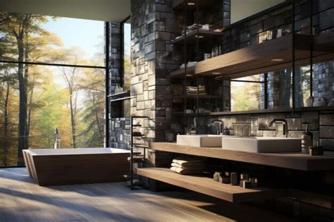 Premium Photo | A modern bathroom in the style of brutalist architecture inspiration