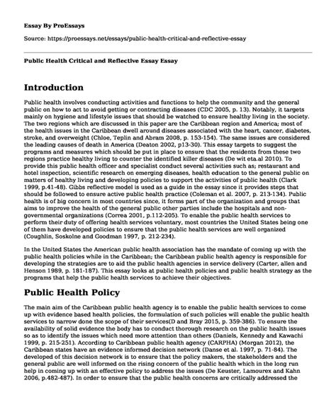 Public Health Critical And Reflective Essay Free Essay Term Paper