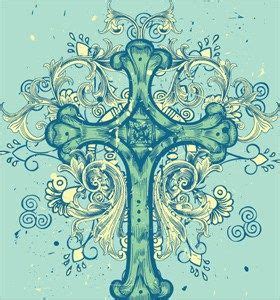 Vector Cross T Shirt Design With Floral Ornaments