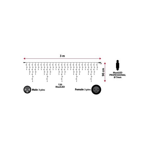 Guirlande stalactite 3M H90cm 120MaxiLED blanc froid 8 modes câble