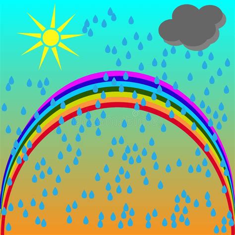 Vector Cartoon Illustration Of A Summer Scenery With A Rainbow After