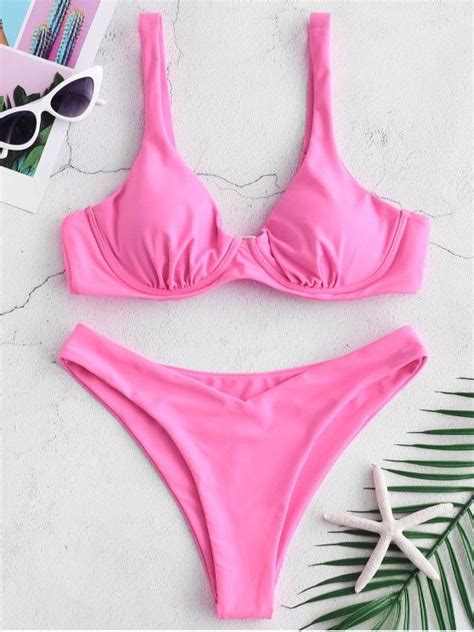 34 OFF 2021 ZAFUL Neon Underwire Bikini Set In HOT PINK ZAFUL