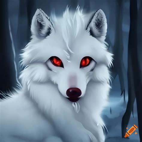 White Anime Wolf With Red Eyes