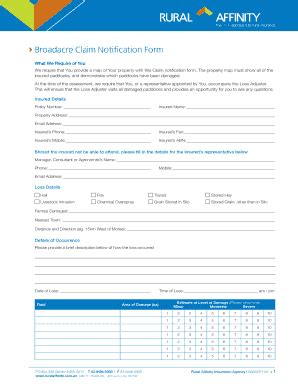 Fillable Online Broadacre Claim Notification Form Rural Affinity Fax