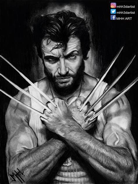 Wolverine Hugh Jackman Lead Pencil Drawing 85x11 Marvel