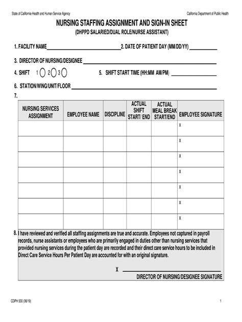 Nursing Staffing Assignment And Sign In Sheet Cdph Fill And Sign