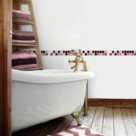 Carrelage adhésif frise mosaïque bordeaux Set de 10 en 25 3 x 3 7 cm