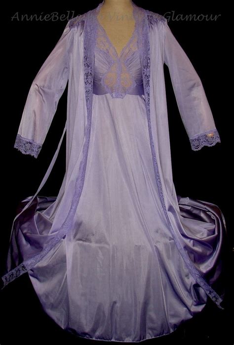 Vintage Olga Lavender Peignoir And Nightgown Set Pretty Lingerie