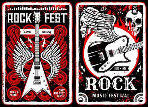 Hard rock music vintage flyers. Heavy metal live show retro posters ...