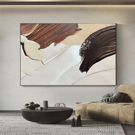 (with framed)light luxury brown white abstract art canvas print artwork ...