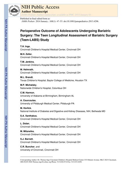 Pdf Perioperative Outcome Of Adolescents Undergoing Bariatric Surgery