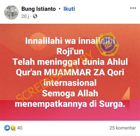 Salah Qori Internasial Muamar Za Meninggal Dunia Turnbackhoax Id