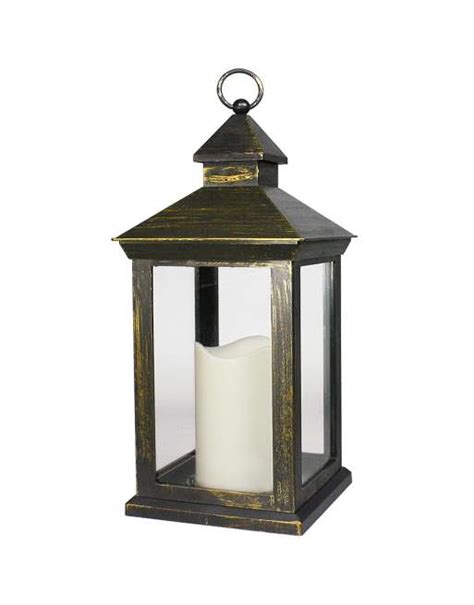 14 Tall Vintage Decorative Lantern With LED Pillar Candle Distressed