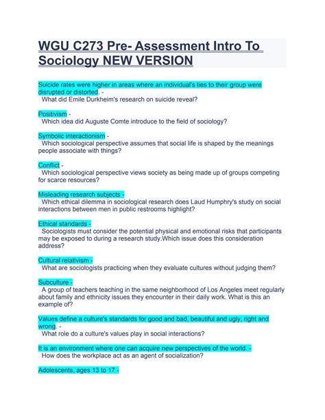 Wgu C Pre Assessment Intro To Sociology New Version By Bestnurse