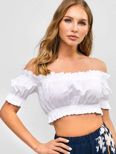 Off Shoulder Ruffles Crop Blouse WHITE Crop Tops Blouse Models Crop