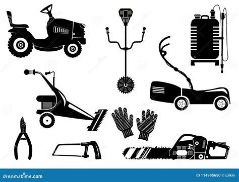 Silhouettes Of Lawn Mowers Icons Vector Set Stock Vector Illustration