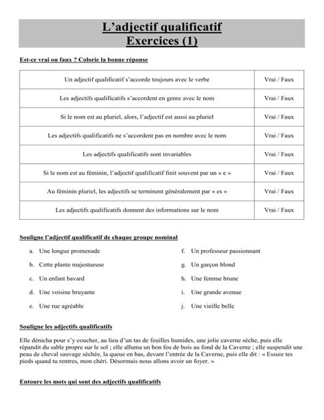 L Accord De L Adjectif Qualificatif Exercice 1