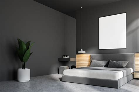 Premium Photo | Dark gray bedroom interior with a concrete floor, a ...