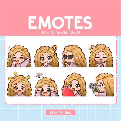 Kawaii Chibi Girl Emotes 8 Cute Emotes For Streaming Blonde Curly Hair Brown Eyes Etsy