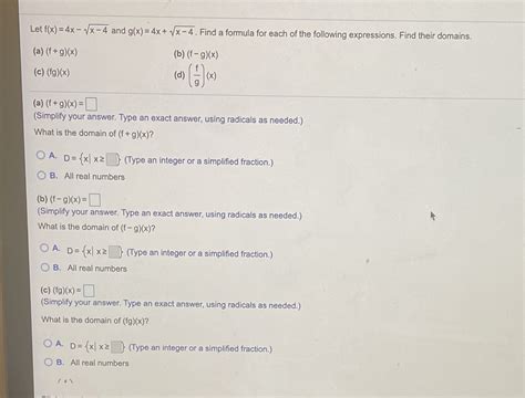 Let Fx 4x 1x 4 And Gx 4x Vx 4 Find A Formula For Course Hero