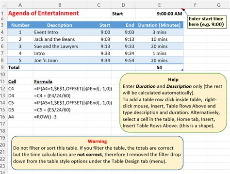 Excel Agenda Template - BeginCodingNow.com