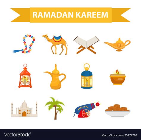 Ramadan kareem flat icon set cartoon style Vector Image