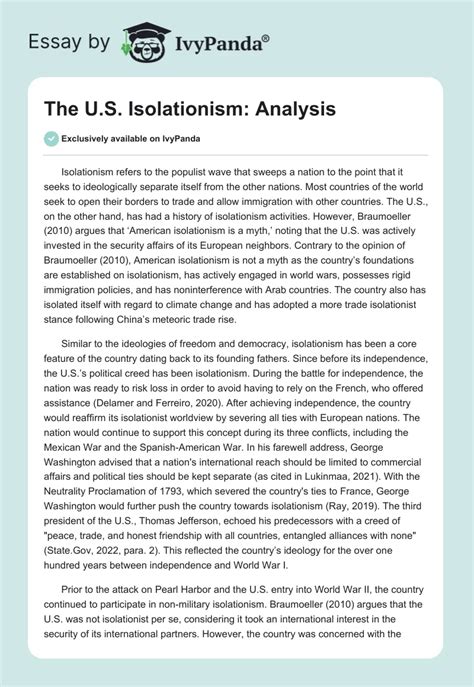 The U.S. Isolationism: Analysis - 2018 Words | Essay Example