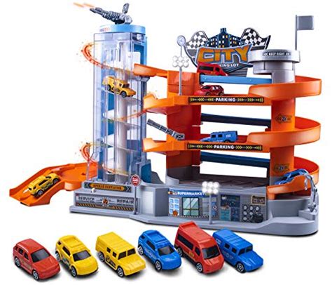 UNIH Kids Toy Car Garage, Toy Car Garage for Toddlers, 4 Level Parking ...