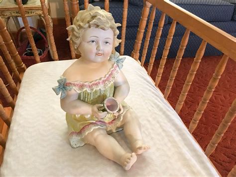 Reserved For William Antique Bisque Piano Baby Large Shelf Sitter