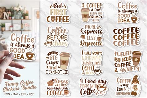 Funny Coffee Stickers Bundle Graphic by All About Svg · Creative Fabrica