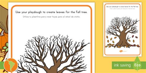 Fall Tree Playdough Mat English Spanish Twinkl