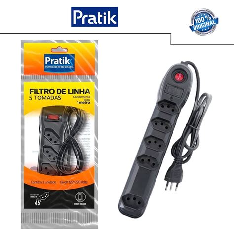 Filtro De Linha Pratik 5 Tomadas 3x0 75mm 10A Cabo 1M SM Preto Shopee