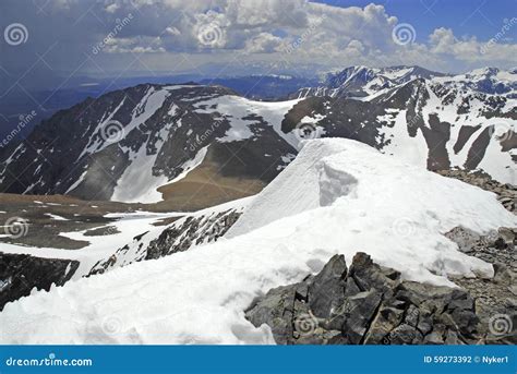 Alpine Scene With Snow Capped Mountains In Yosemite National Park Stock