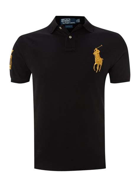 Polo Ralph Lauren Custom Fitted Gold Big Pony Polo Shirt In Black For