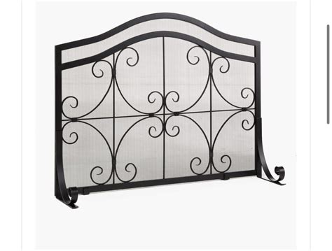 Plow And Hearth Small Crest Flat Guard Fireplace Screen Solid Wrought Iron Frame Ebay