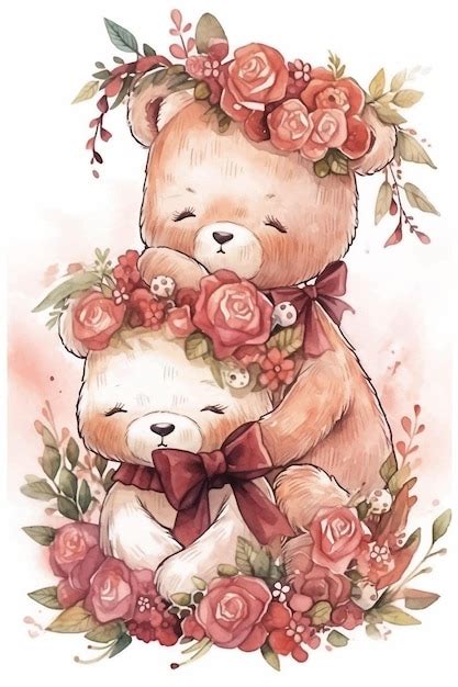 Un Dessin L Aquarelle D Un Ours En Peluche Treignant Un Autre Ours