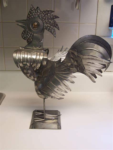 Tin Rooster Folk Art Sculpture Welded Metal Chicken