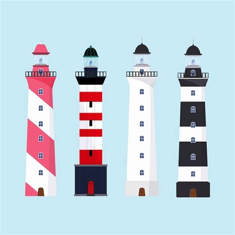 Premium Vector | Lighthouses of different types