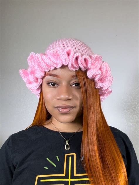 Pink Crochet Ruffle Hat Etsy In 2024 Crochet Ruffle Crochet