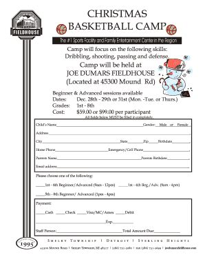 Fillable Online Christmas Basketball Camp Joe Dumars Fieldhouse